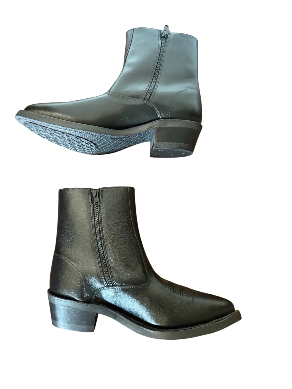 Old West Black Leather Zip Ankle Boots with Stitched Toe 9D
